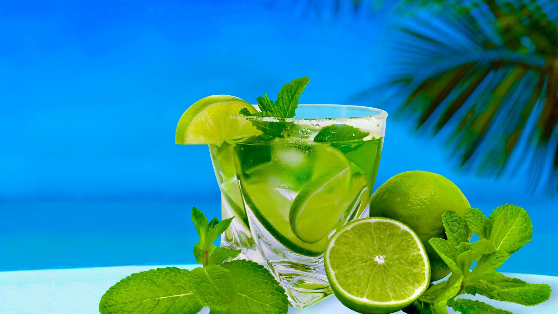 cocktail, lime, mint, glass