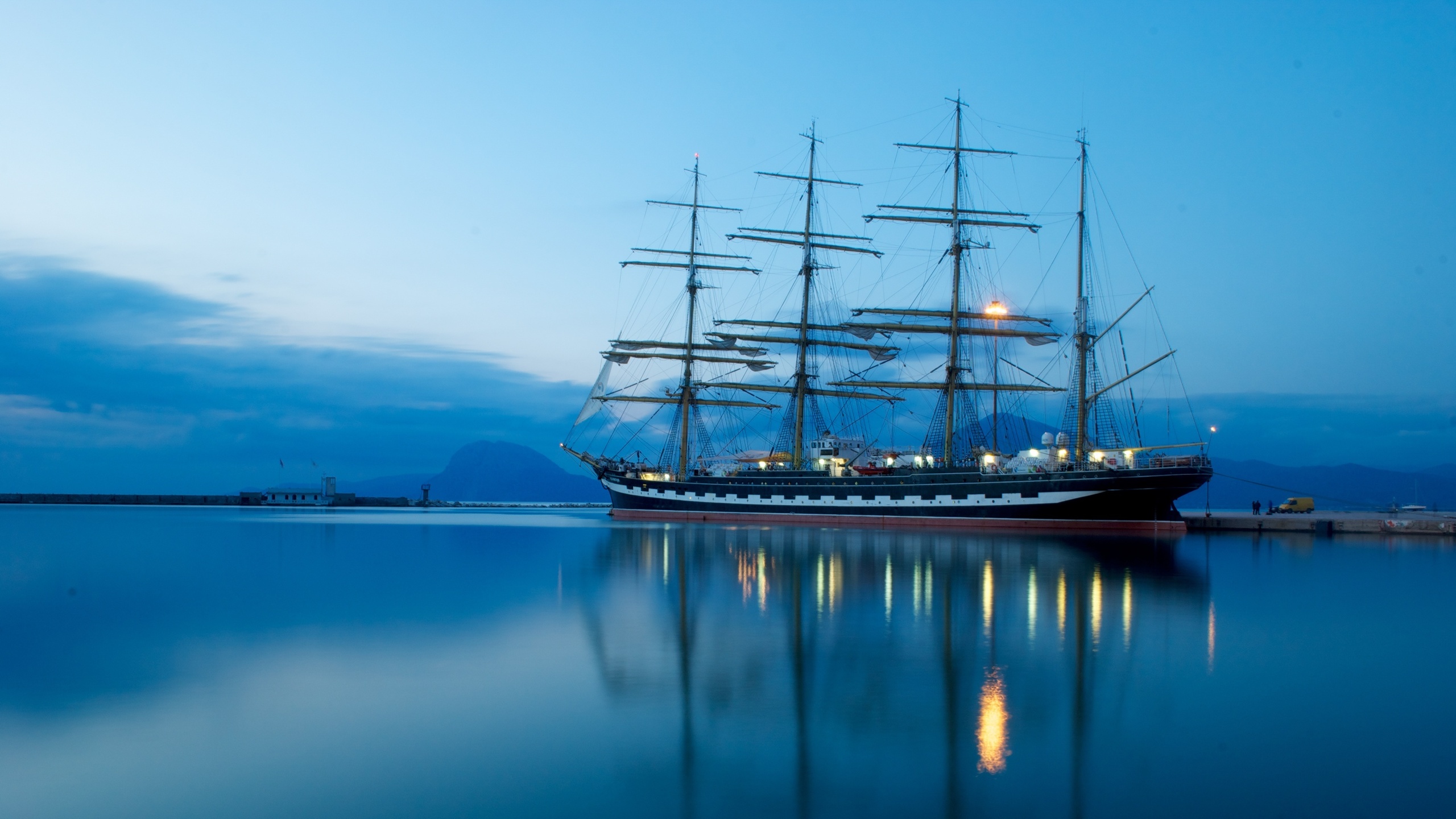 ship, sailfish, kruzenshtern, sea, mountains, sky