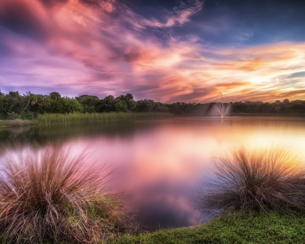 lake, water, sky, purple