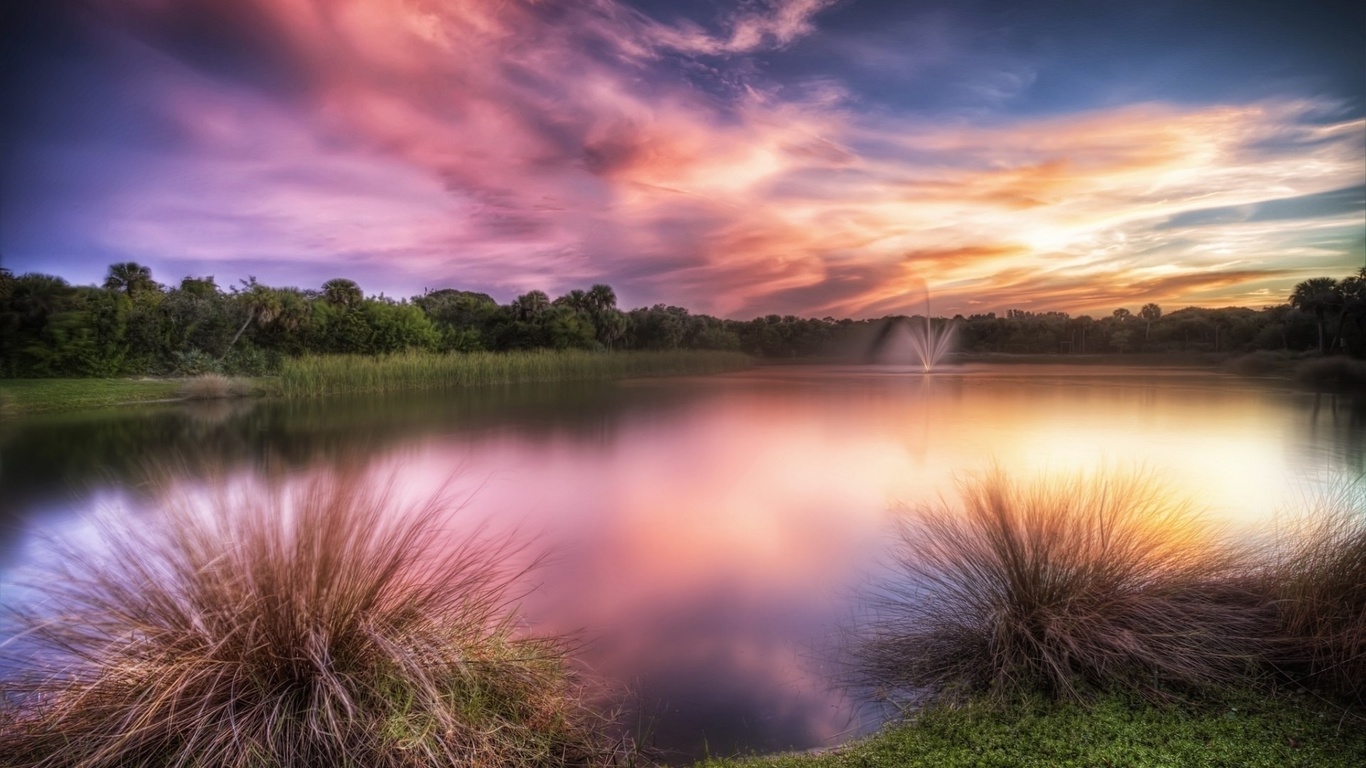 lake, water, sky, purple