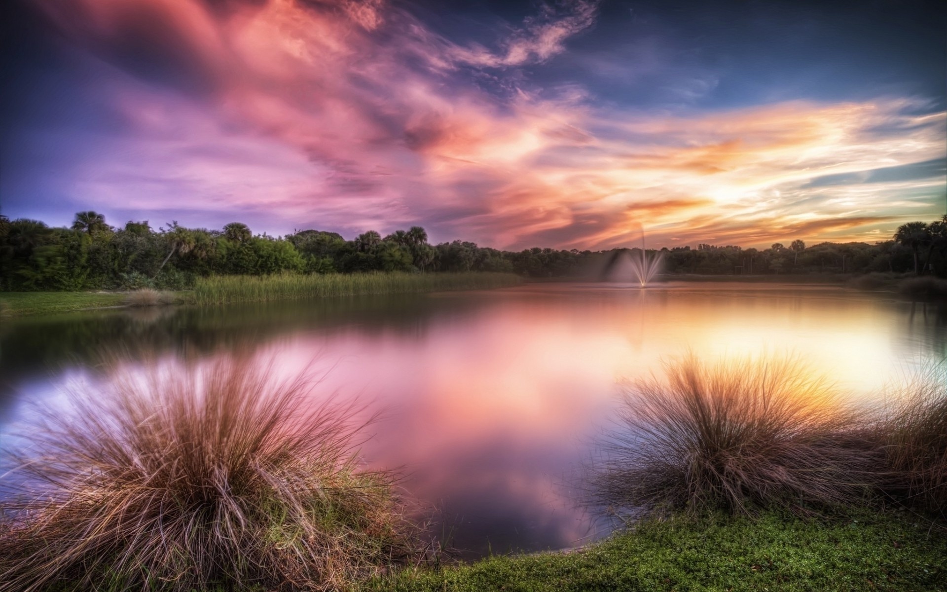 lake, water, sky, purple