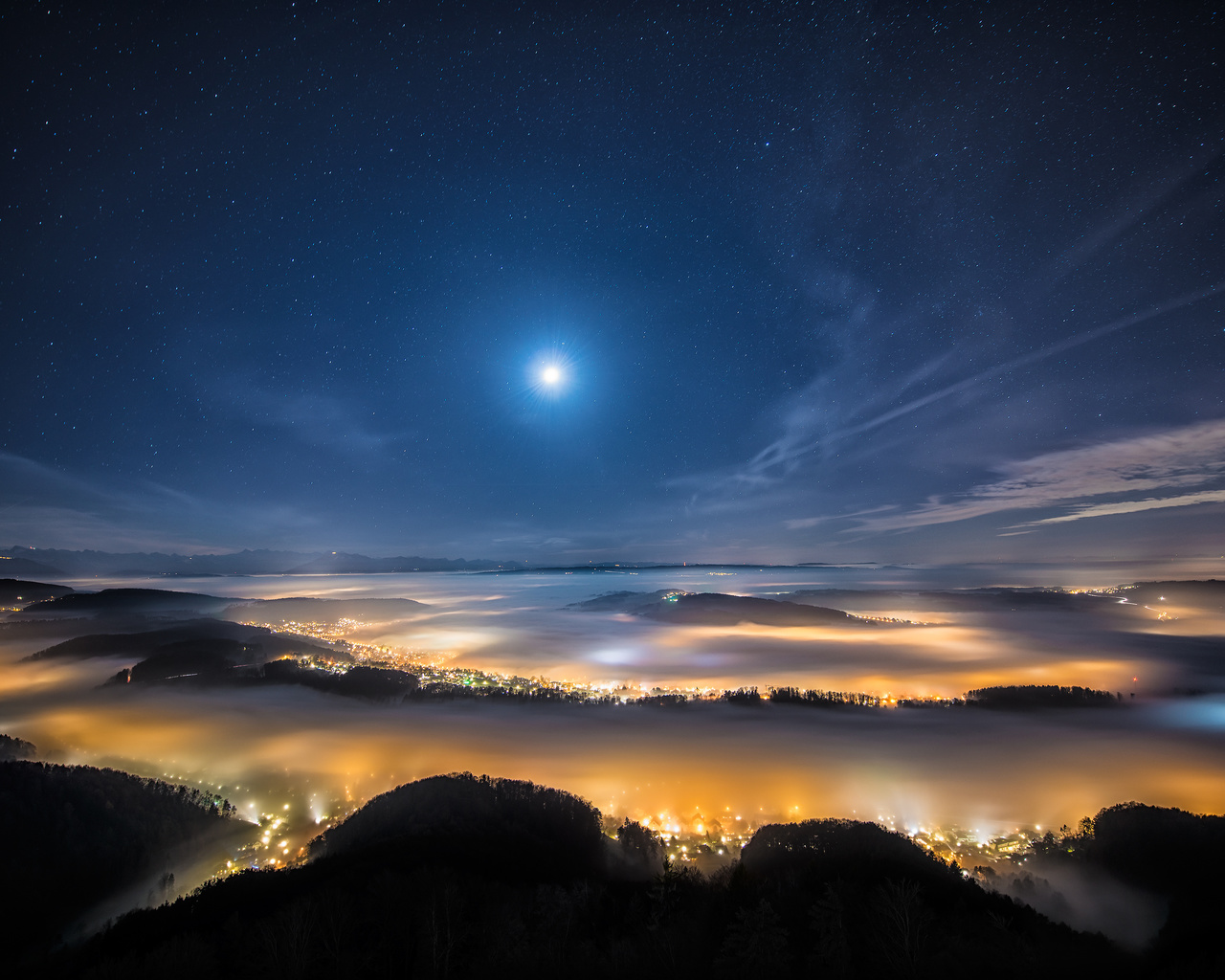 uetliberg, swiss mountain plateau near zurich, night