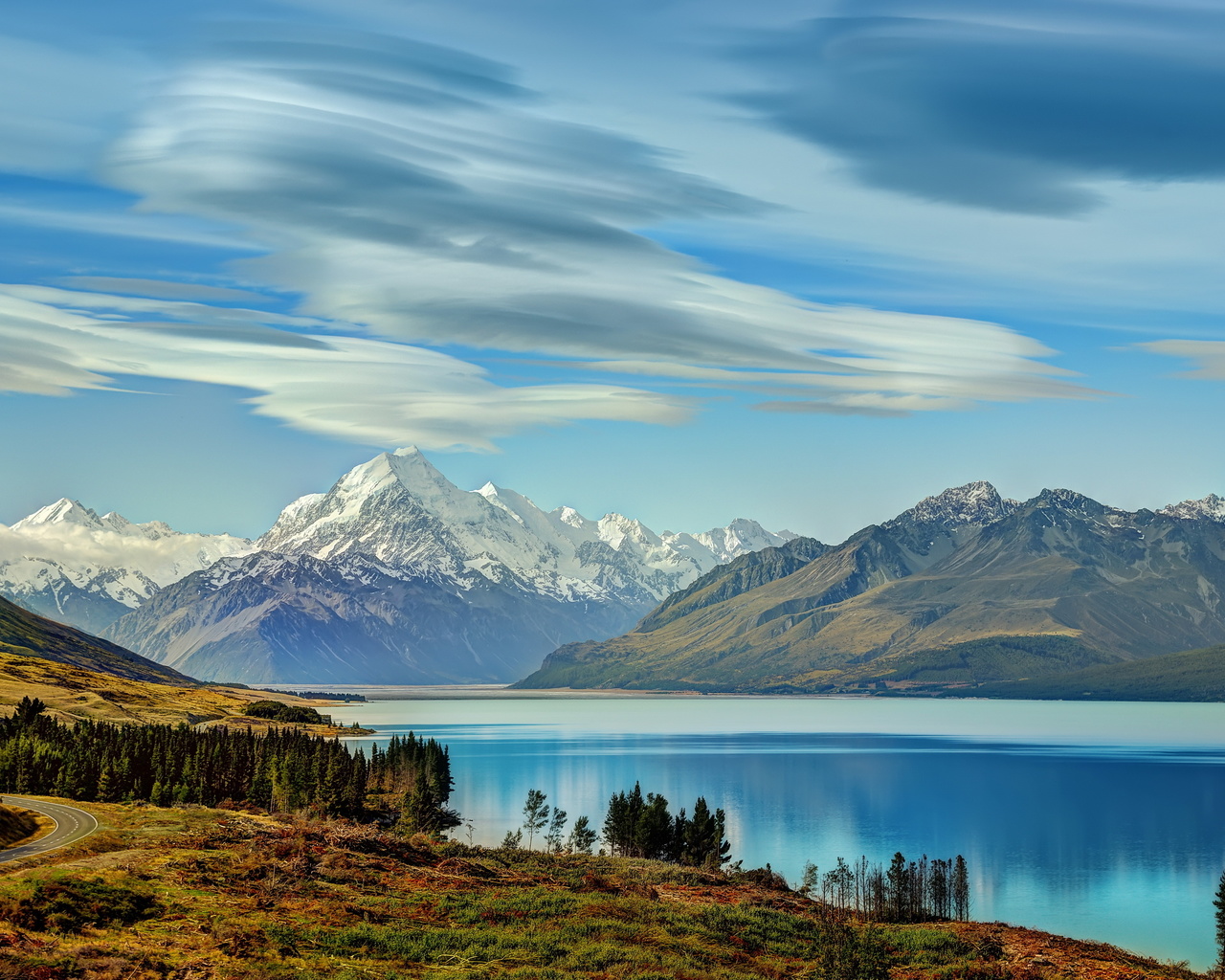 lake, new, zealand, mountains, landscape, sky