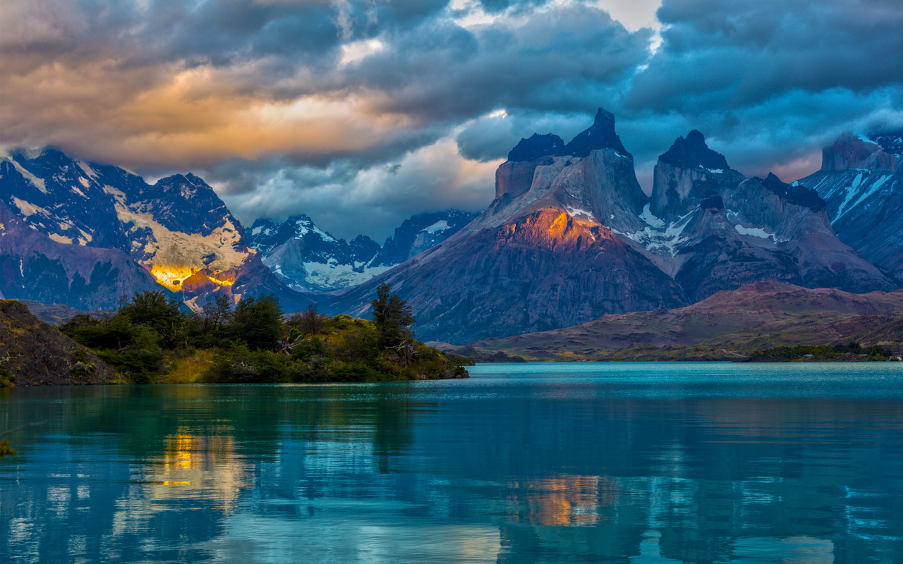 landscape, argentina, mountains, lake, patagonia, clouds, 