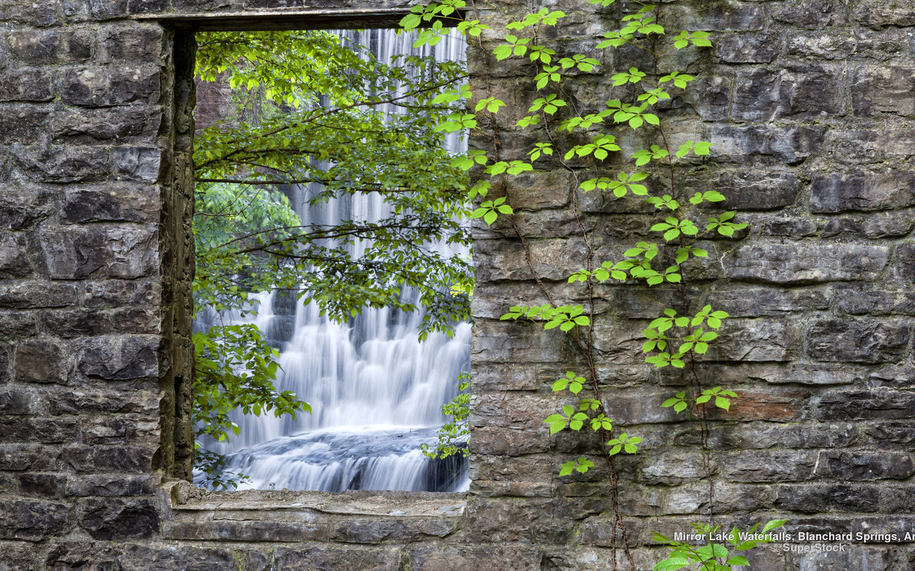 waterfall, nature, landscapes, wall, stones, leaves, vines, arkansas, u.s, , ,,,,,,, , 