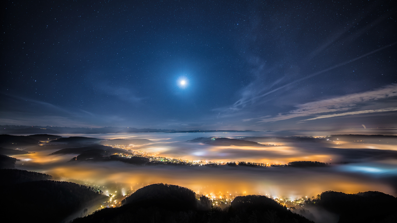 uetliberg, swiss mountain plateau near zurich, night