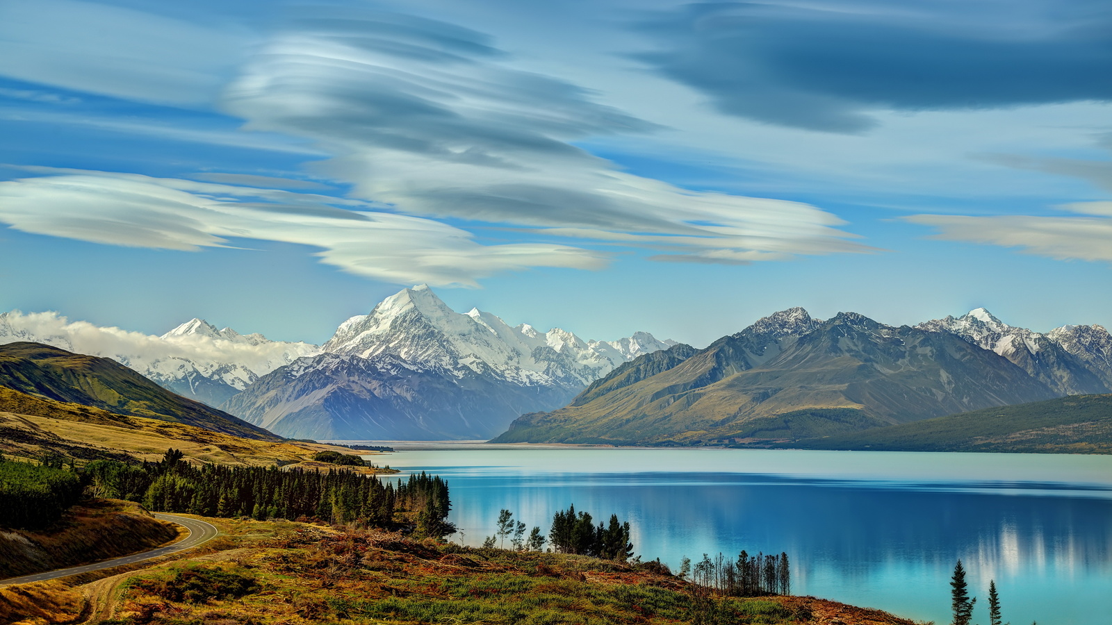 lake, new, zealand, mountains, landscape, sky