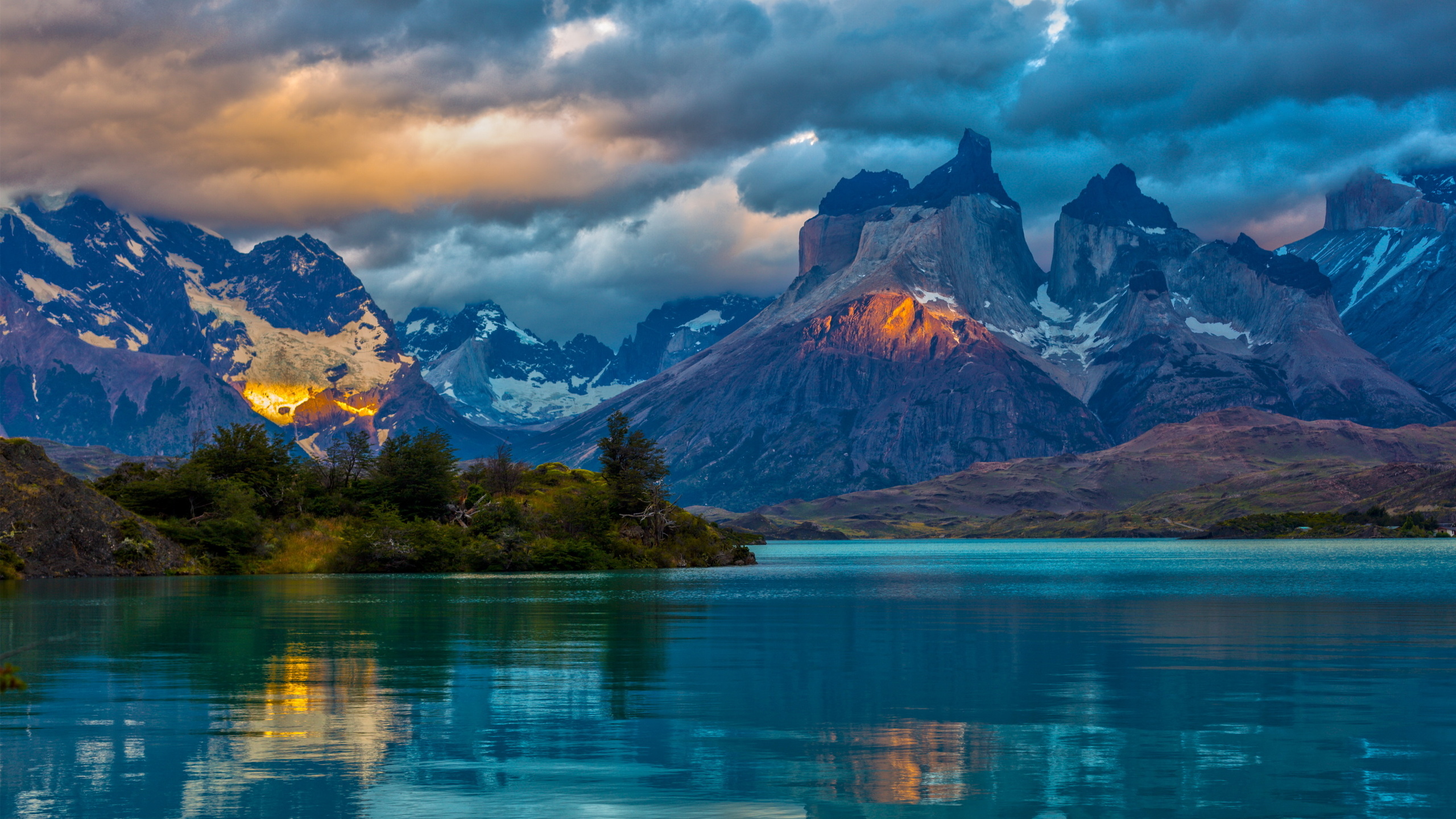 landscape, argentina, mountains, lake, patagonia, clouds, 