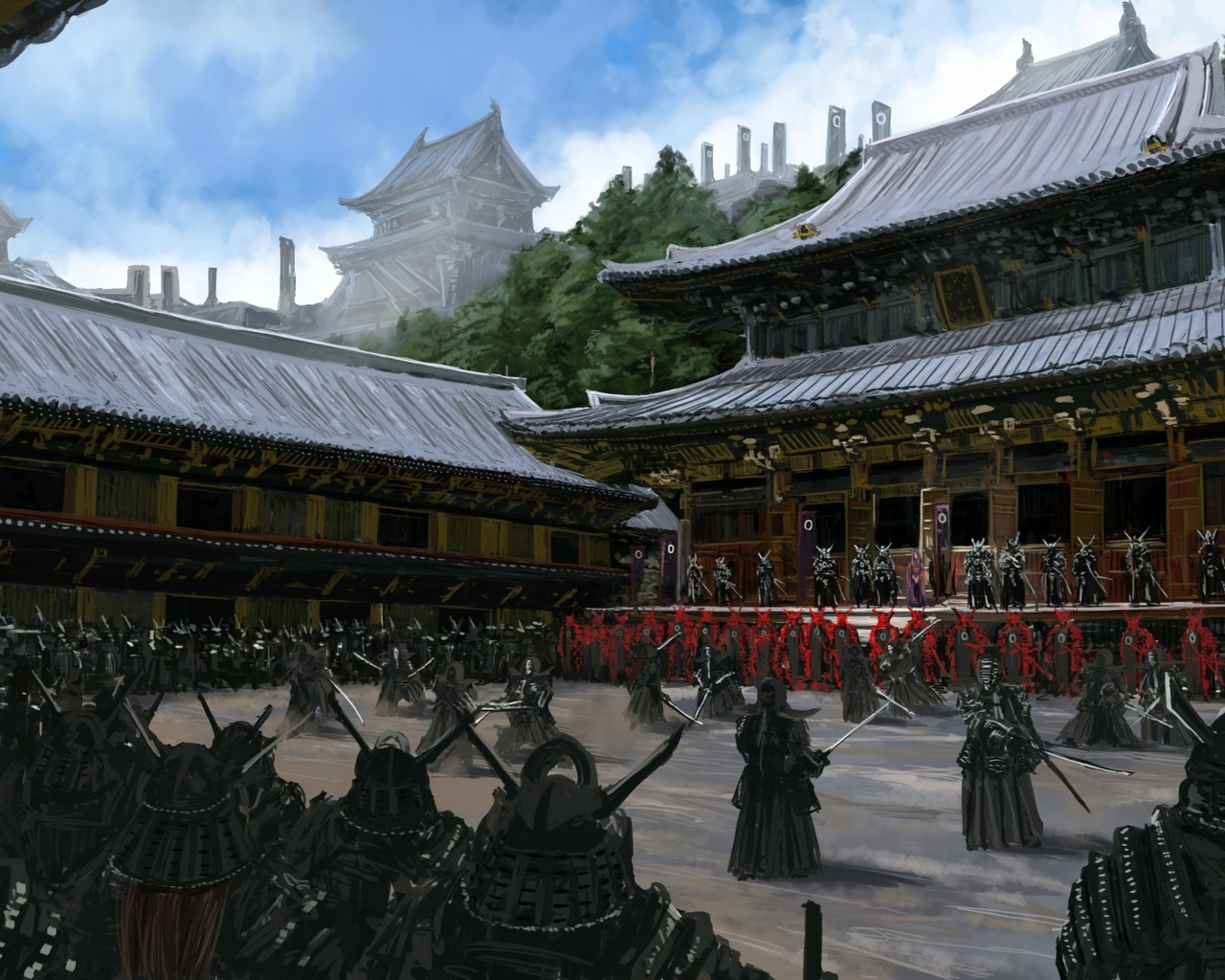 art, asia, temple, samurai, people, warrior