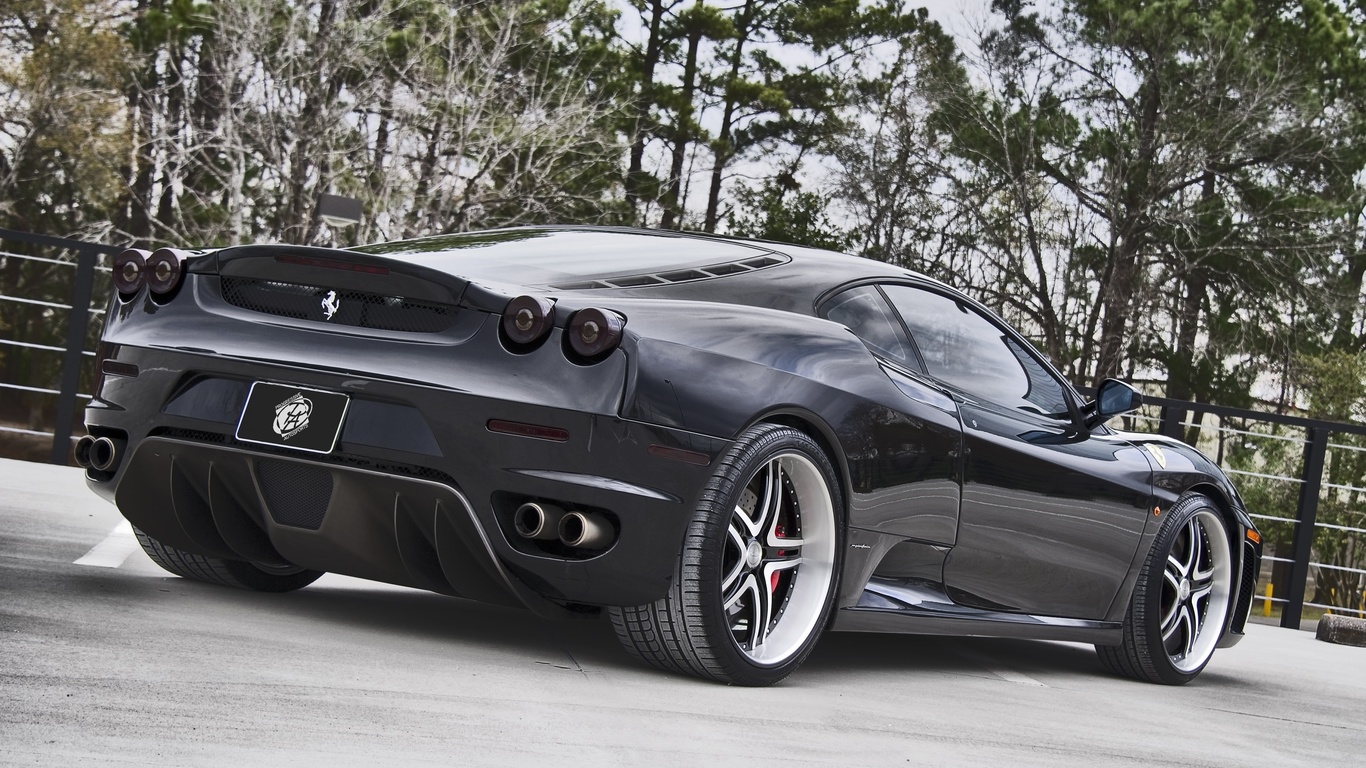 ferrari, f430, black, sky, trees