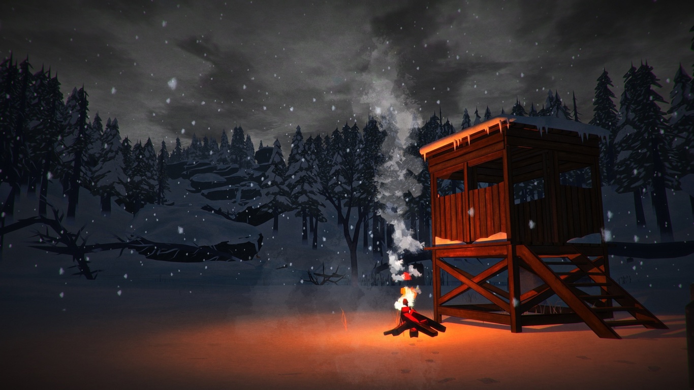 Картинки зима, лес, ночь, костер, the long dark - обои 1366x768, картинка  №160005