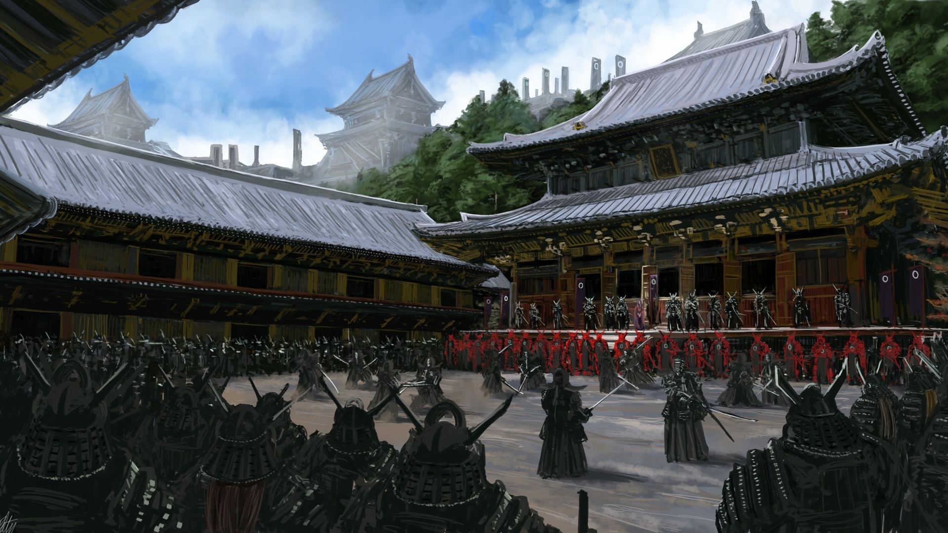 art, asia, temple, samurai, people, warrior