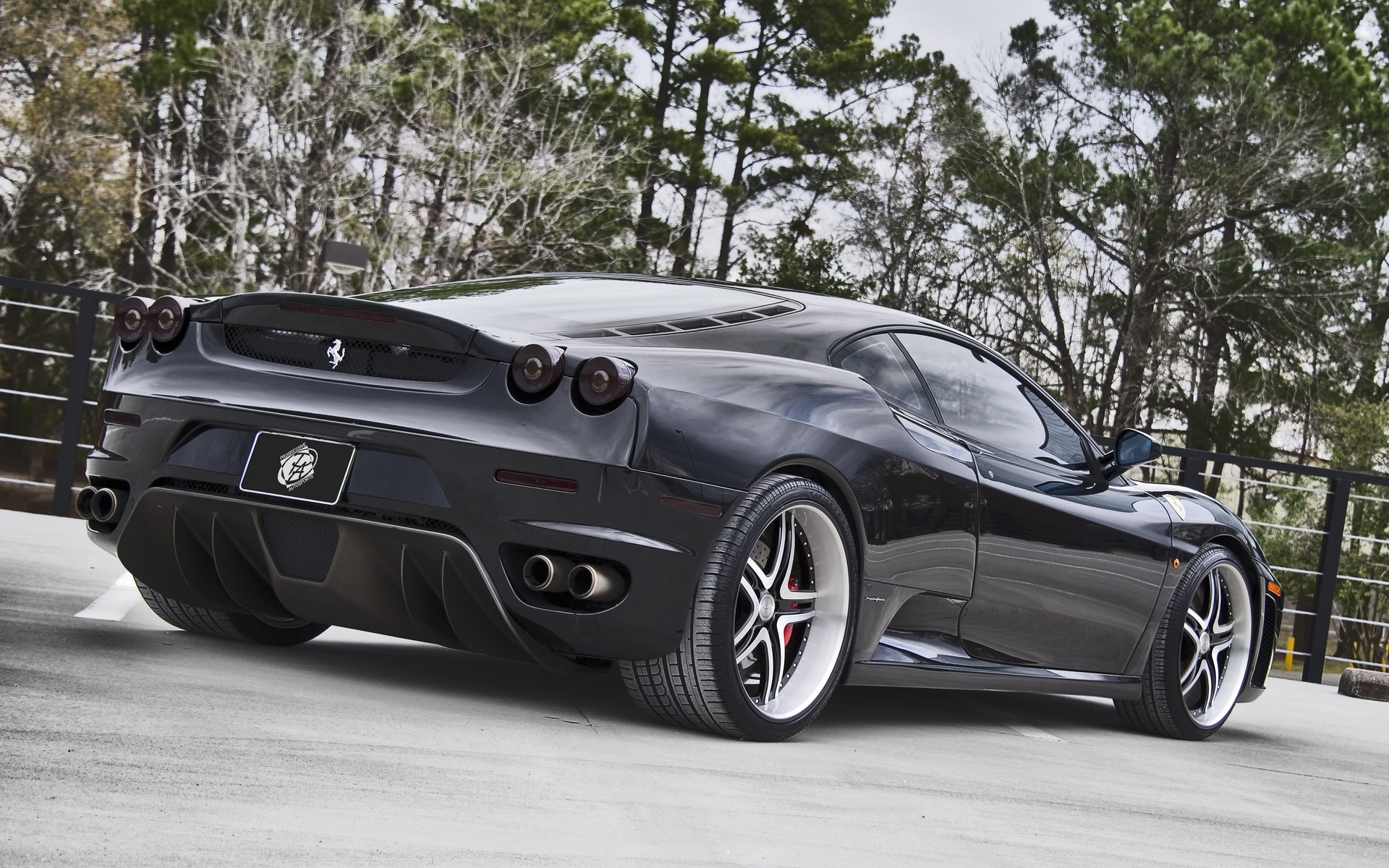 ferrari, f430, black, sky, trees