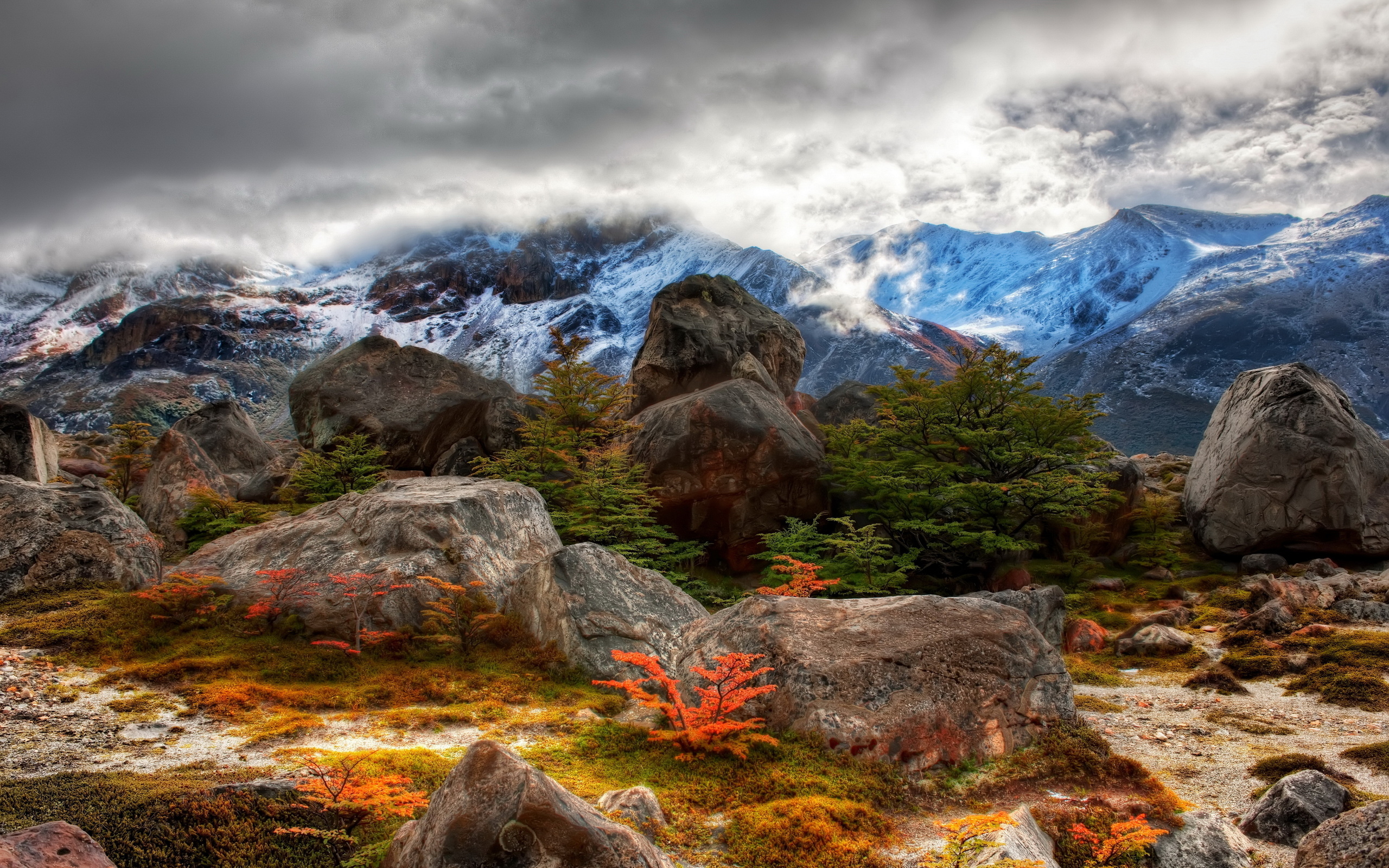 argentina, mountains, slope, vertices, stones, shrubs