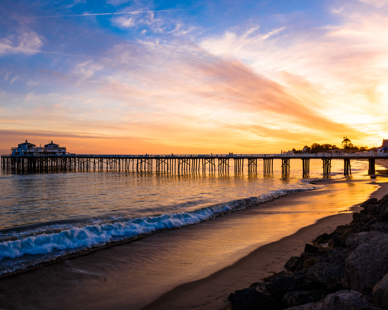 malibu, sea, sunset, shore, pearce, landscape