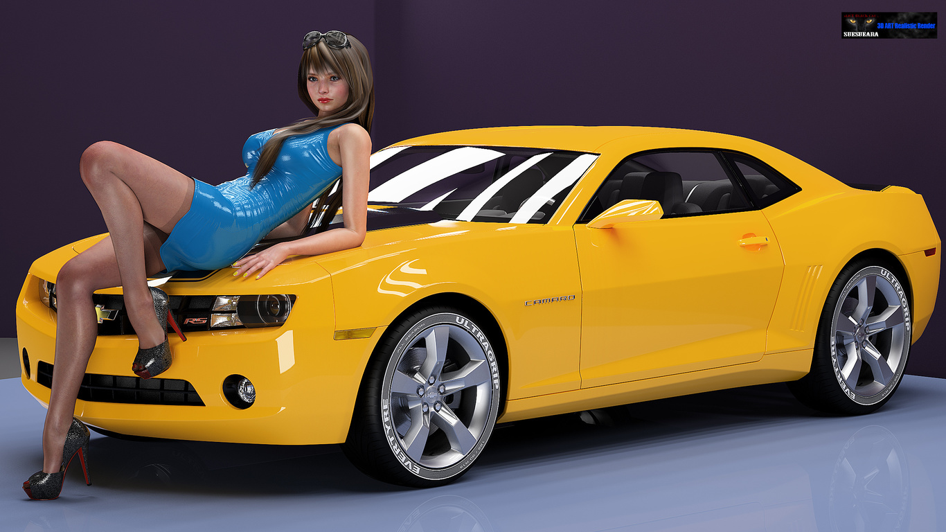 camaro, girl by alice, digital art, 3 d