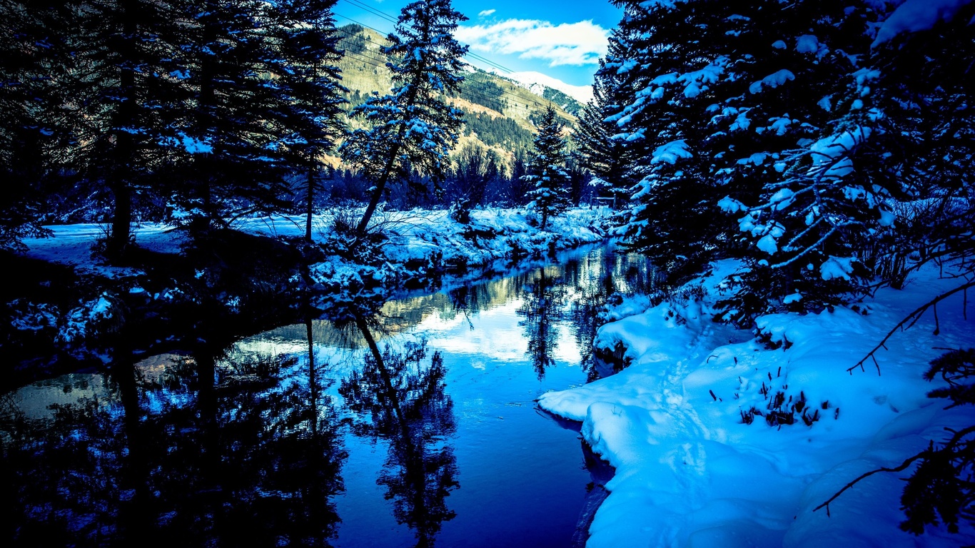 san miguel river, colorado, winter, river, trees, landscape