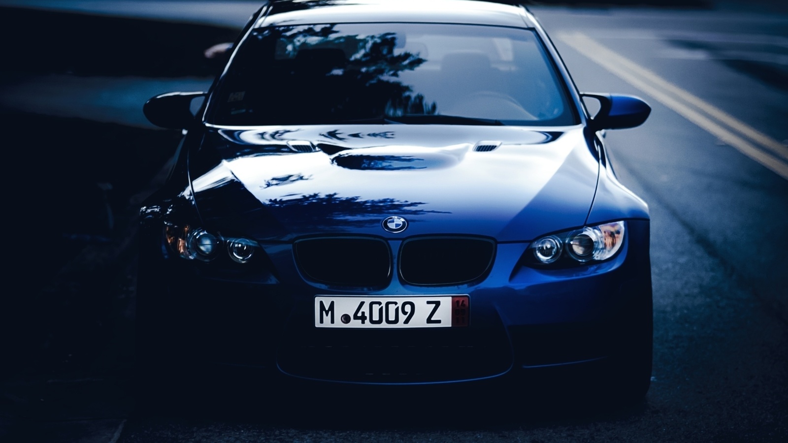 bmw, blue, front, road, twilight