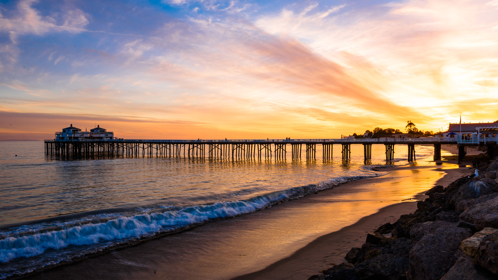 malibu, sea, sunset, shore, pearce, landscape