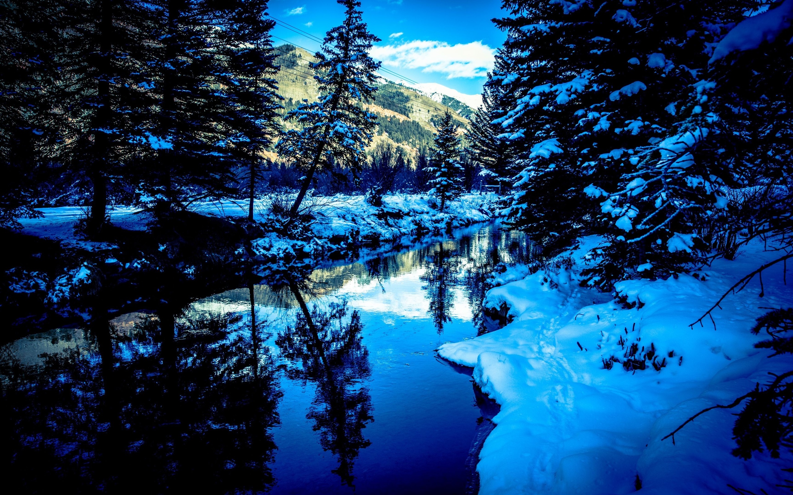 san miguel river, colorado, winter, river, trees, landscape