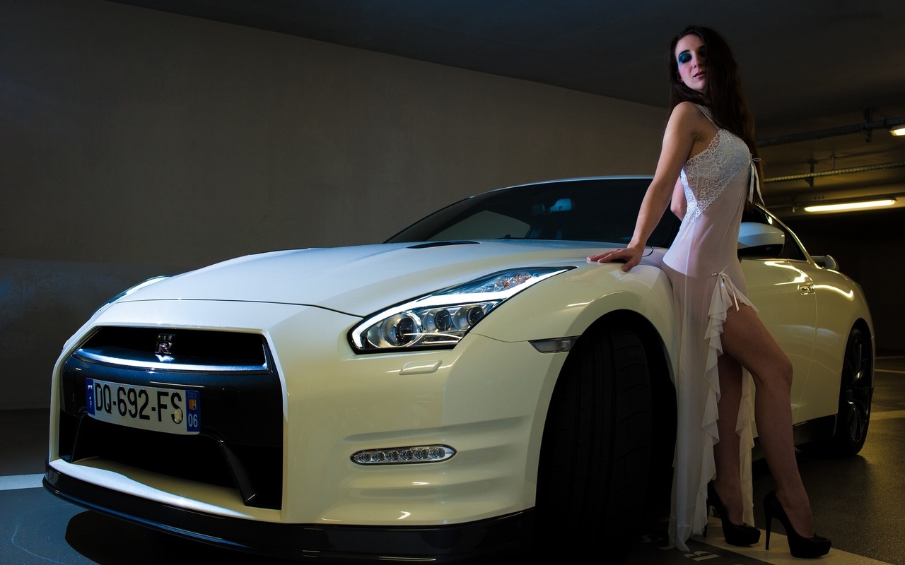 nissan gt-r, supercar, machine, car, girl, pose