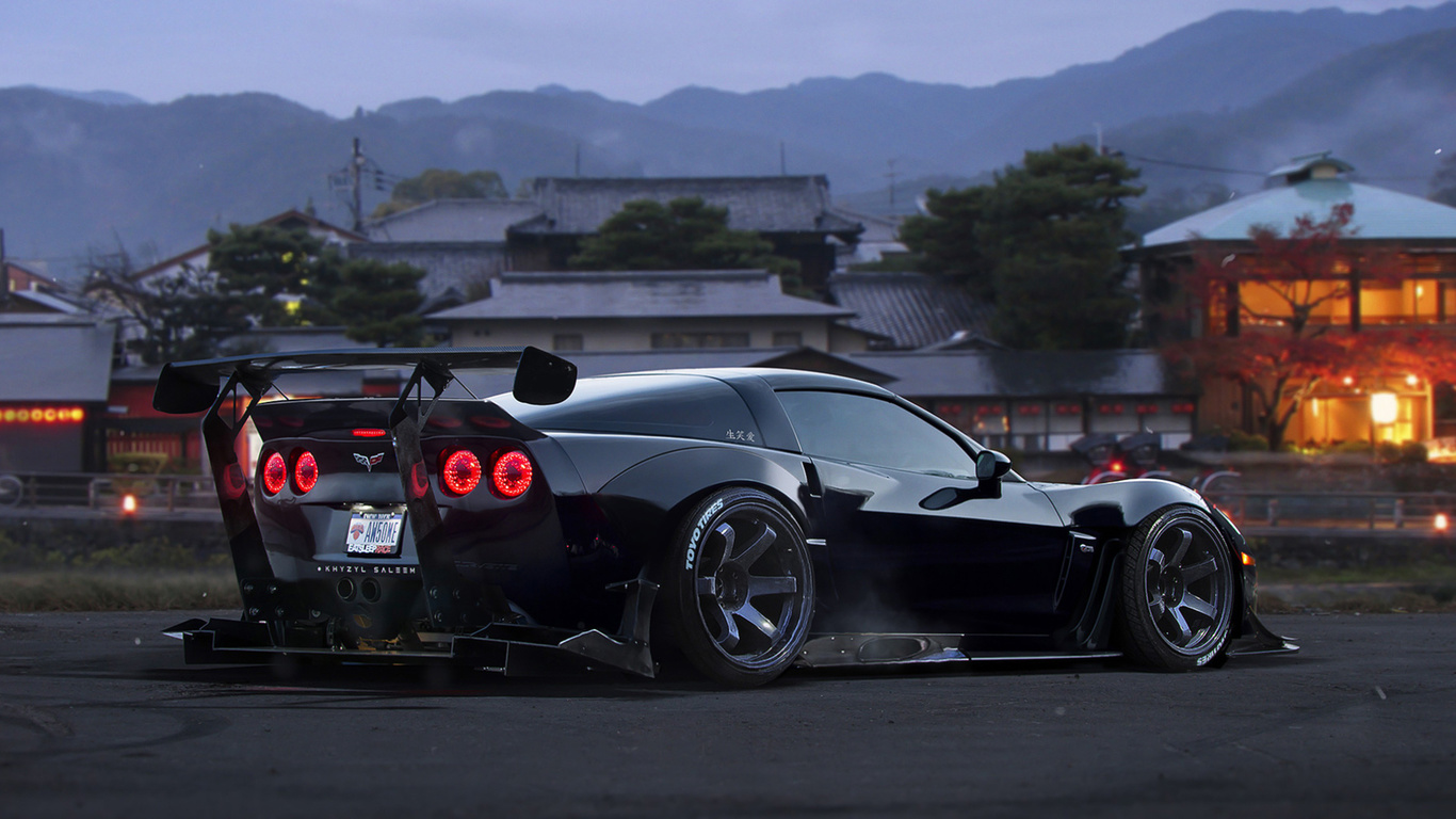 chevrolet, corvette, c6, black, race, car, future, tuning