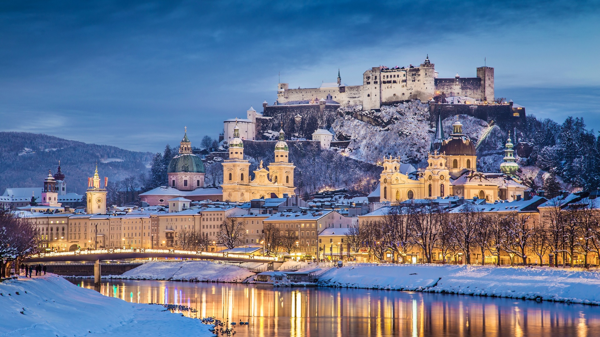 , ,  , festungsberg,  ,  , salzburg, austria, salzach river, festungsberg, hohensalzburg castle, salzburg cathedral