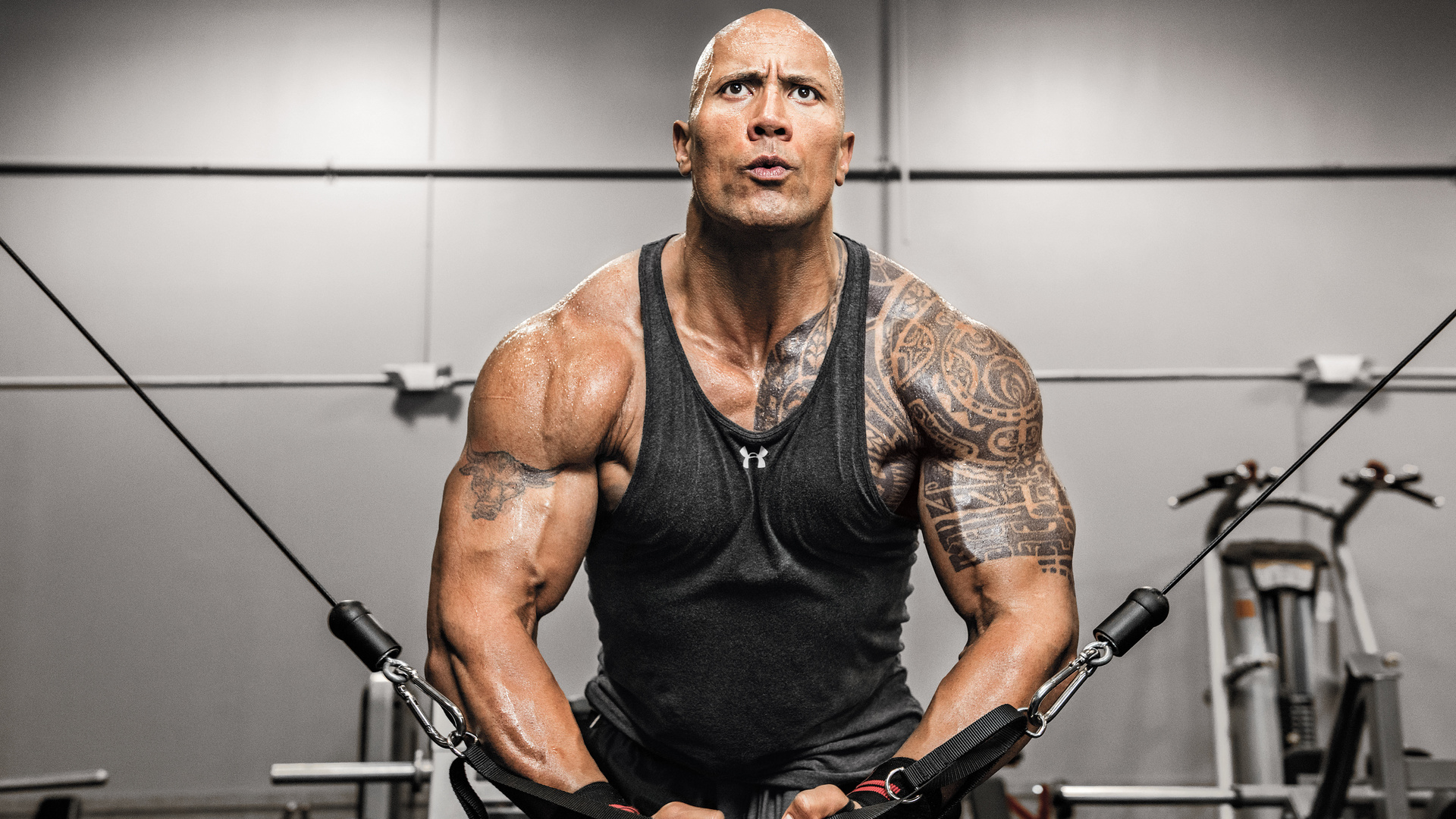 dwayne johnson, machine, the rock, gym, workout, tattoo