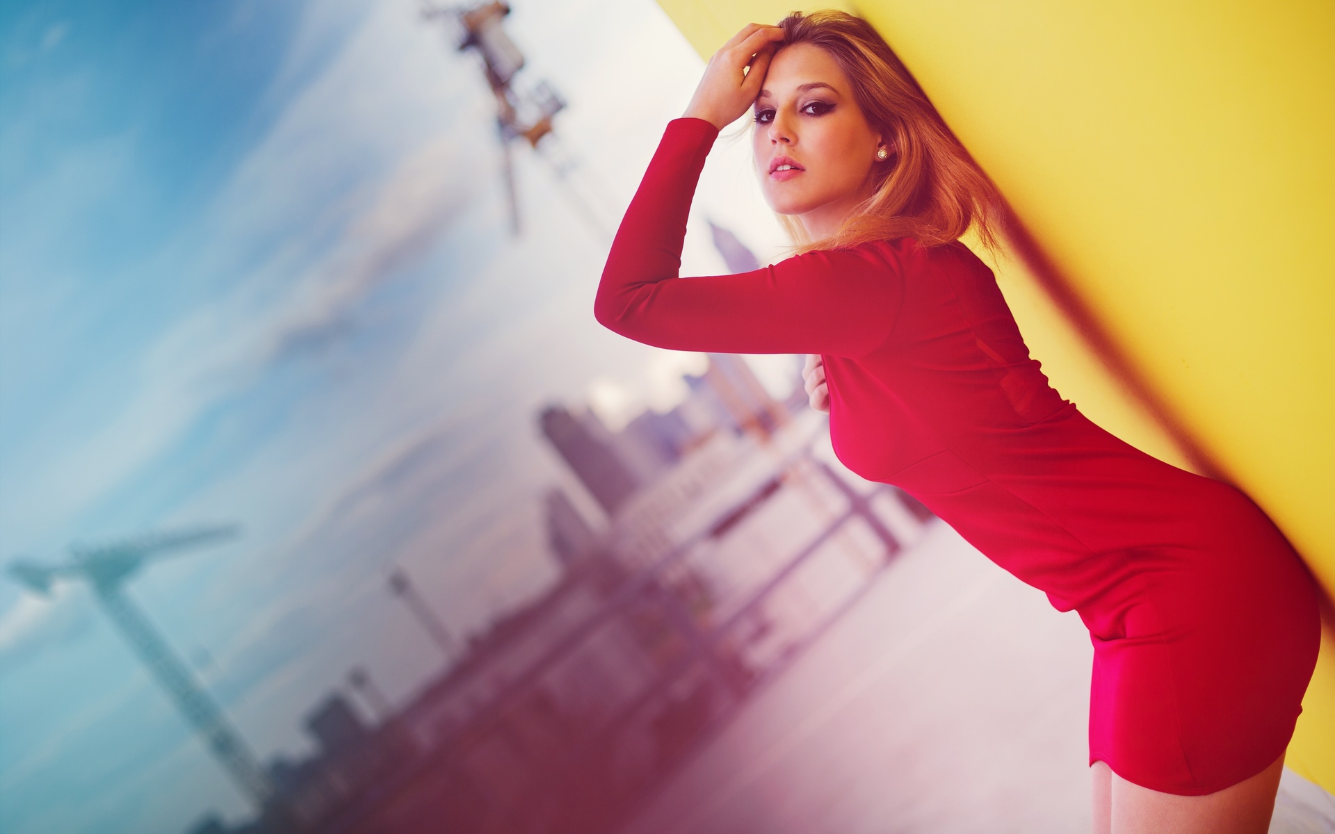 model, pose, figure, red dress