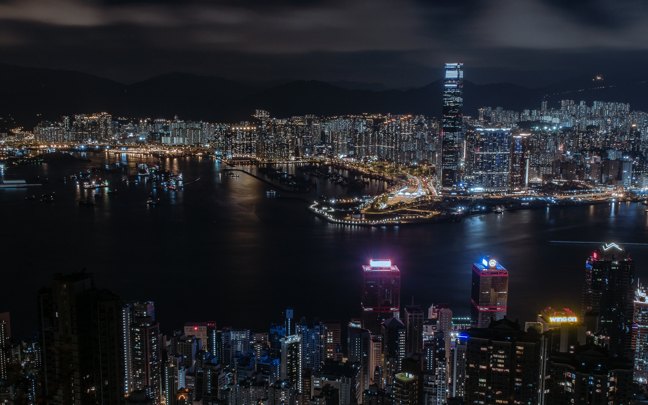 china, city, hong kong, panorama, night