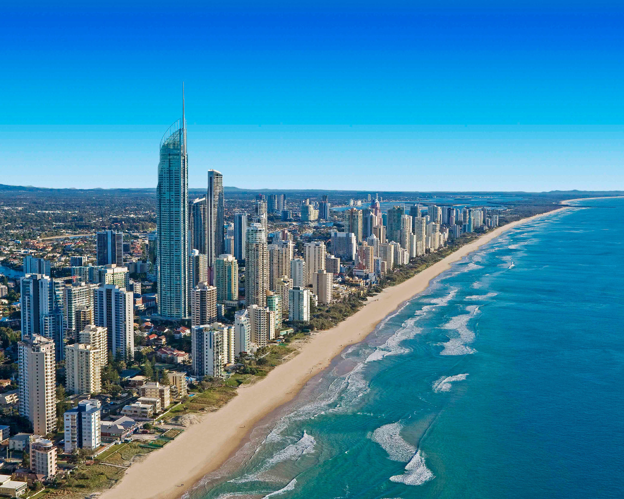 aerial, gold coast skyline, queensland, australia, 