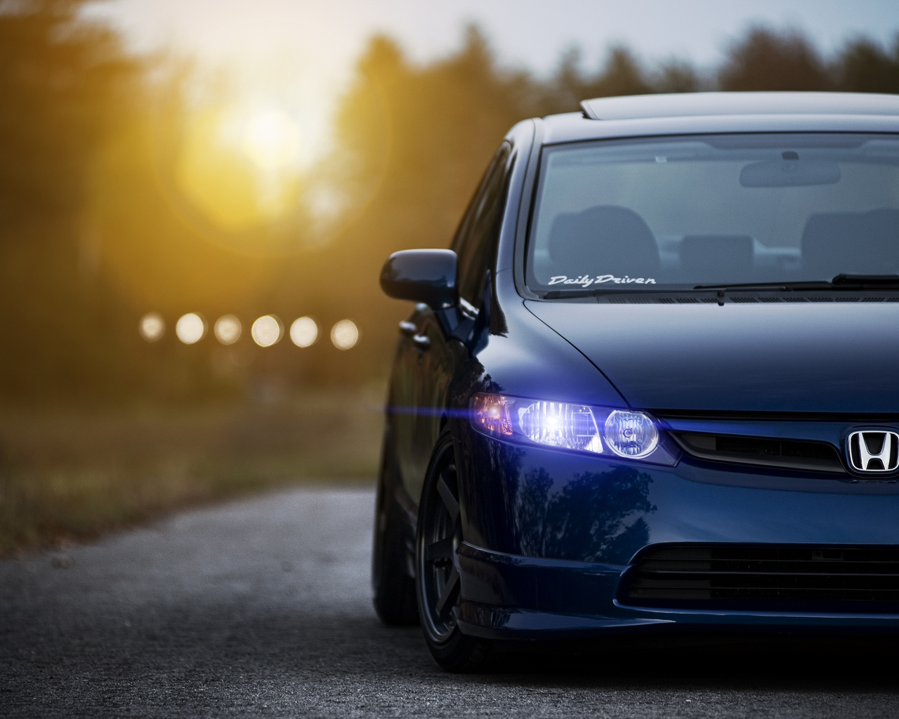 civic, blue, civic, blue, honda, sunset, front, honda, sedan