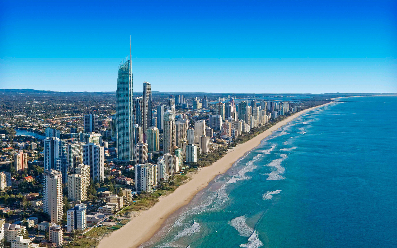 aerial, gold coast skyline, queensland, australia, 