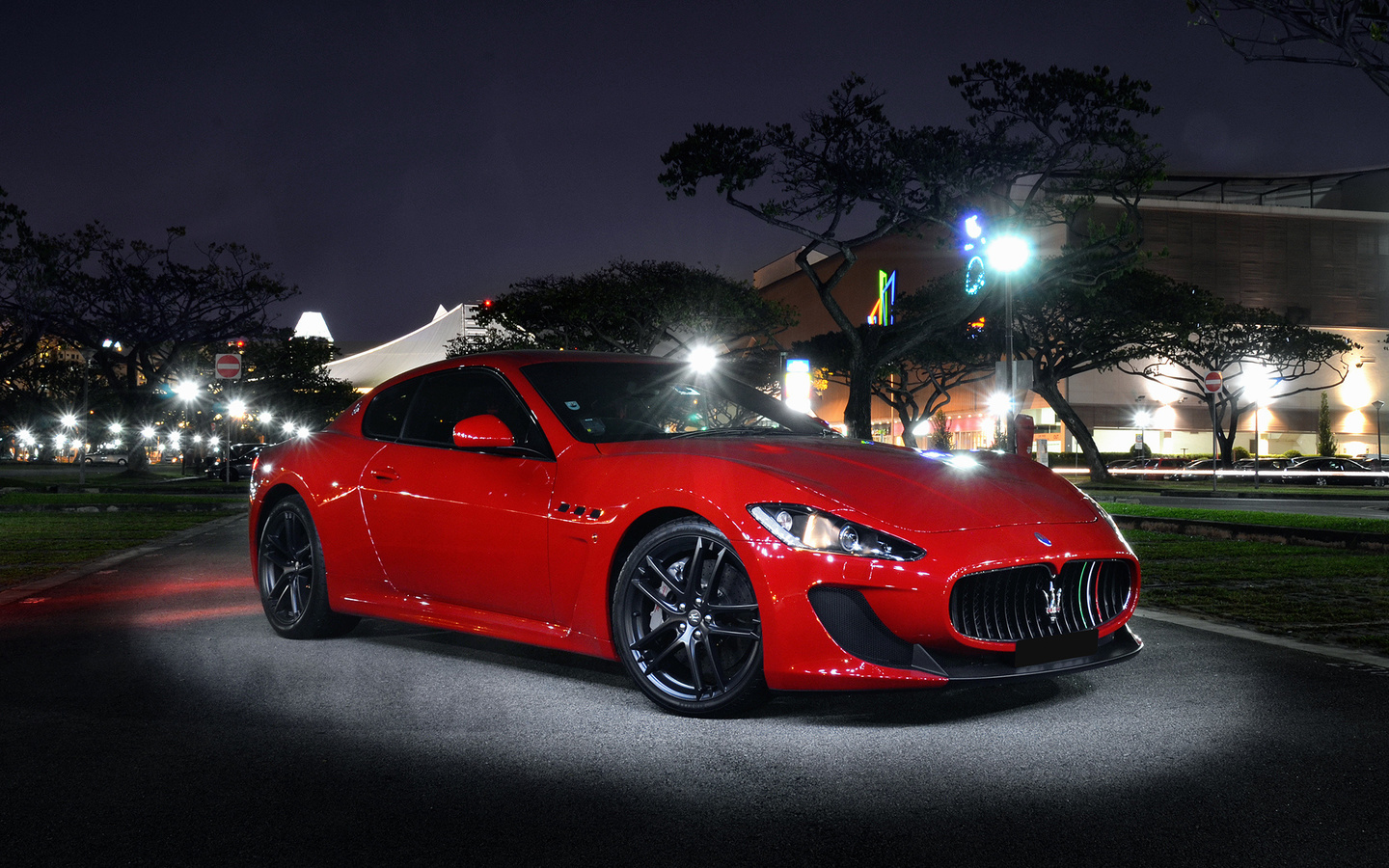 maserati, the granturismo, front, light, mc stradale, street, night, red