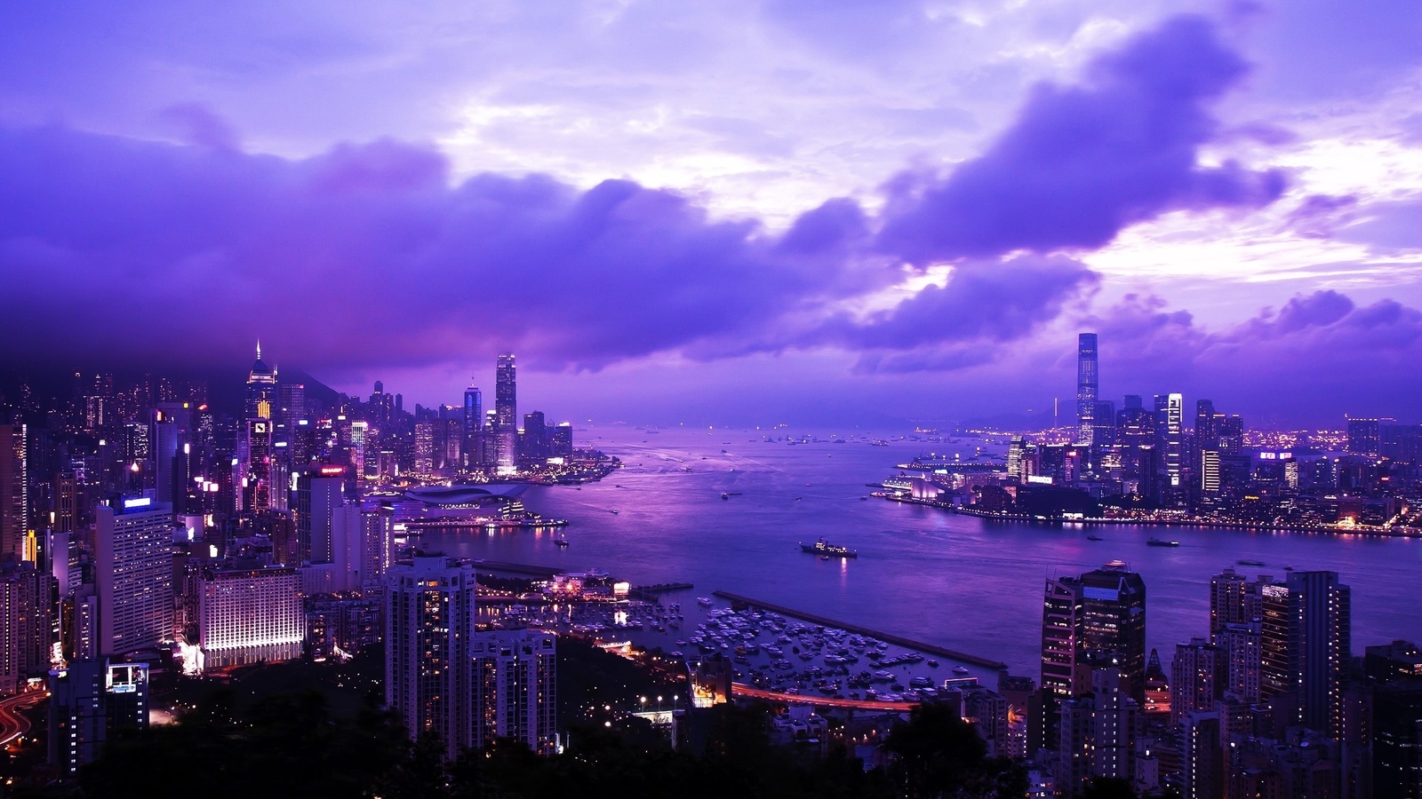 hong kong, china, city, braemar hill, victoria harbour, evening, dawn, skyscrapers