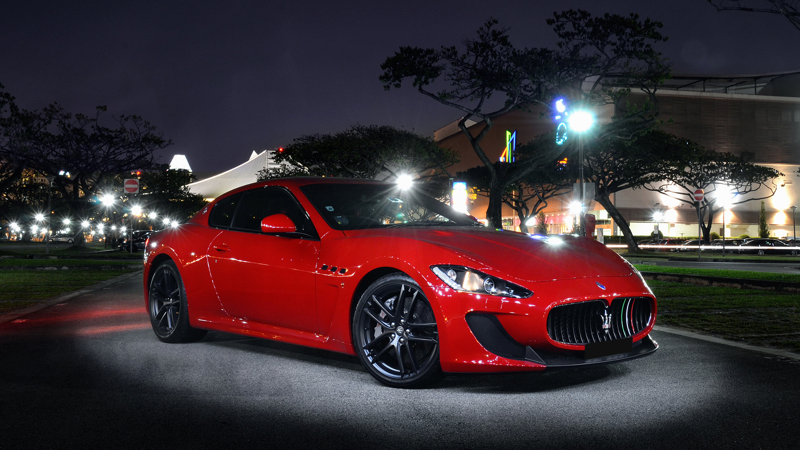 maserati, the granturismo, front, light, mc stradale, street, night, red