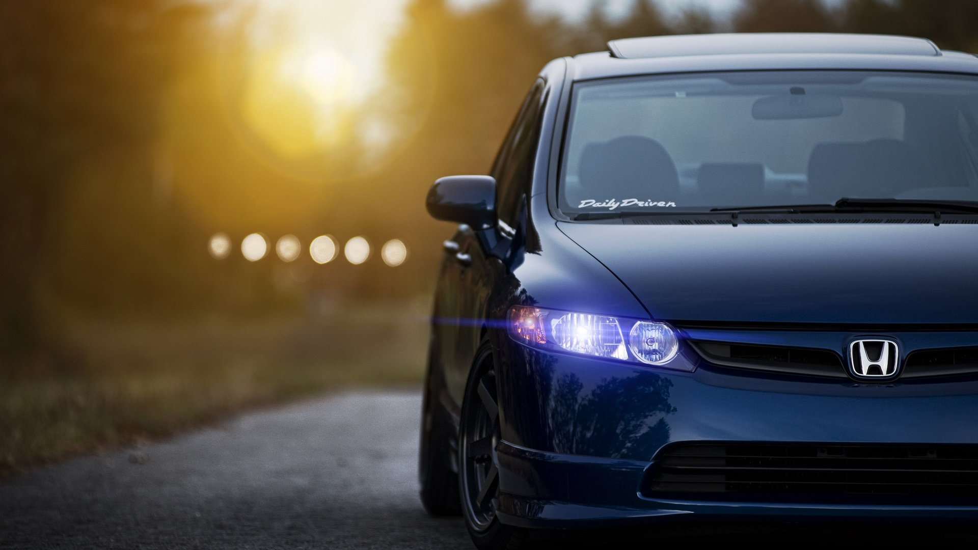 civic, blue, civic, blue, honda, sunset, front, honda, sedan