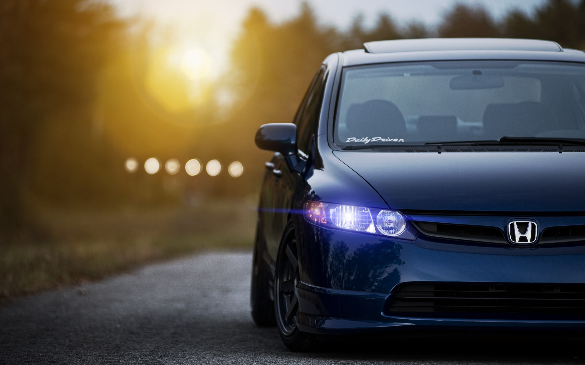 civic, blue, civic, blue, honda, sunset, front, honda, sedan