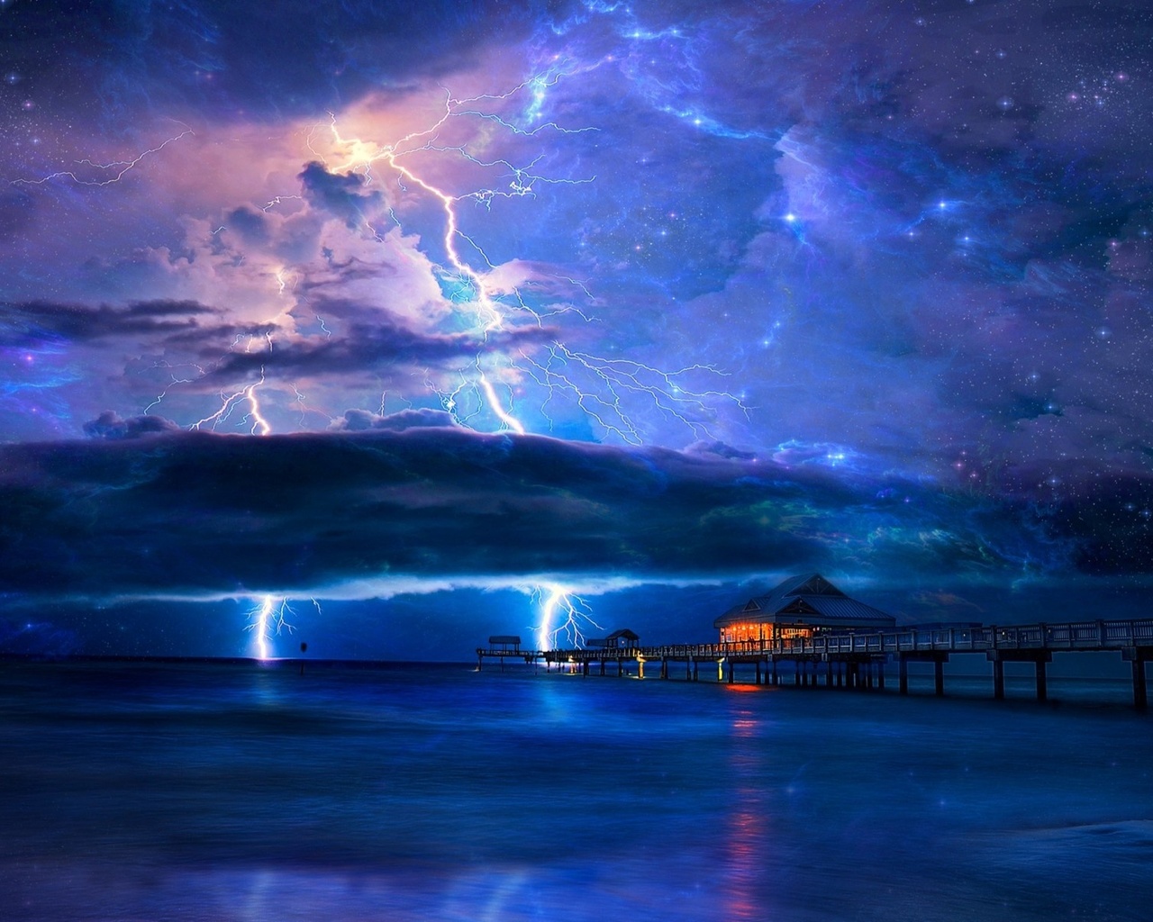 tropical, thunderstorm, sea, water, clouds