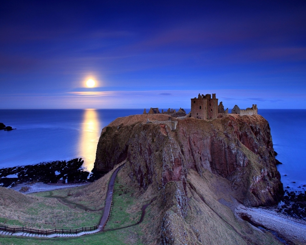 dunnottar, castle, moon, sky