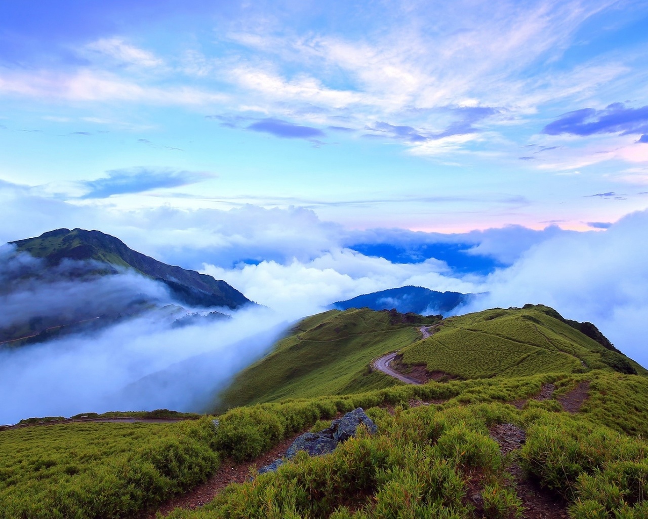 mountain, taiwan, clouds, fog