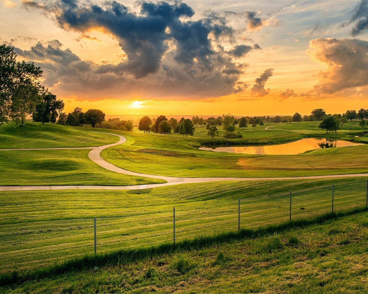 scenery, fields, grass, path, clouds