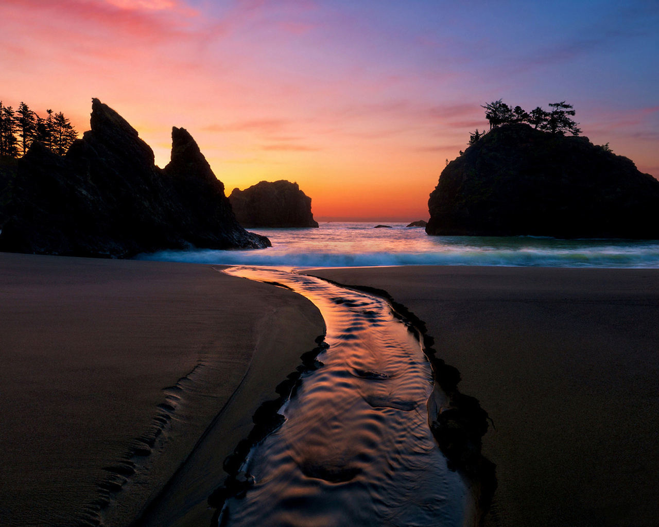 sunset, sea, sand, clouds, sky