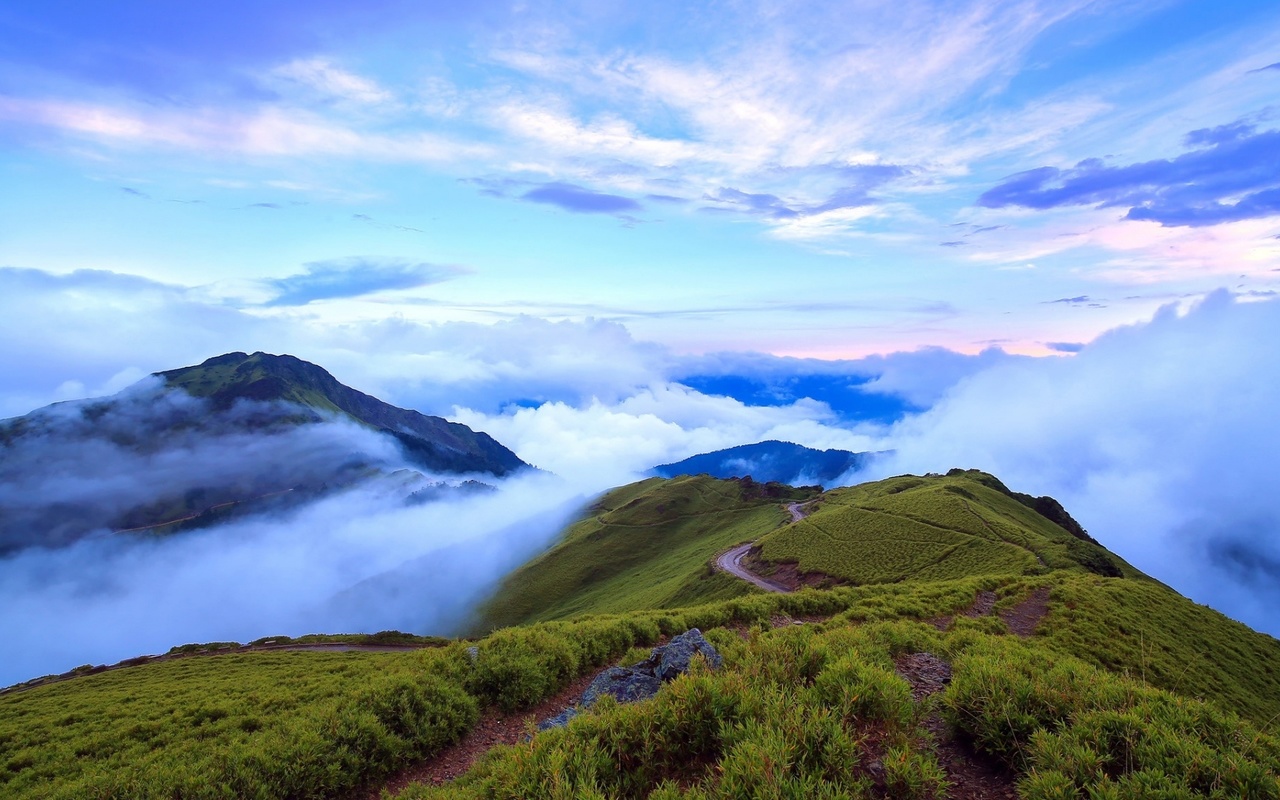 mountain, taiwan, clouds, fog