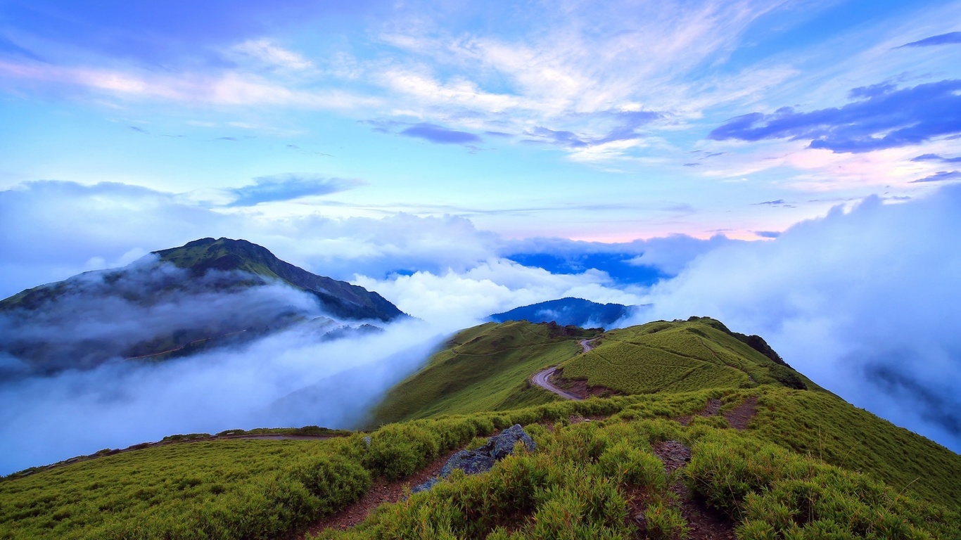 mountain, taiwan, clouds, fog