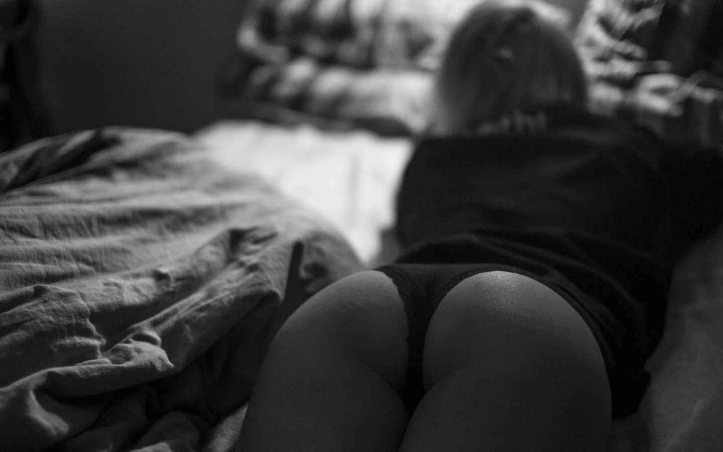 white and black, pantys, back, room, bed, model