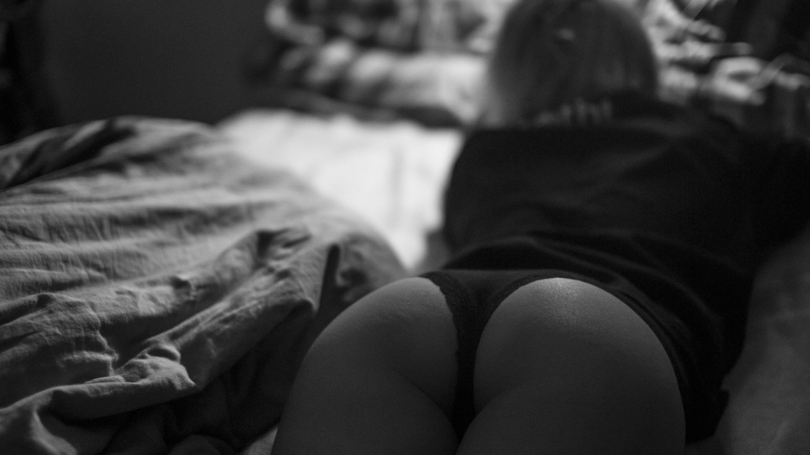 white and black, pantys, back, room, bed, model