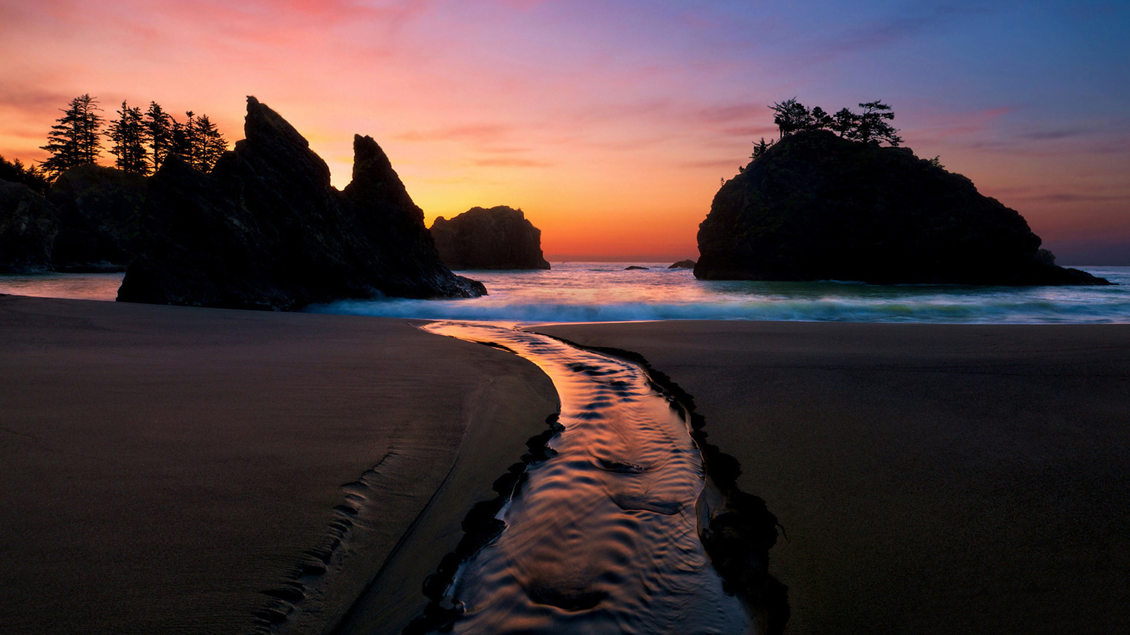 sunset, sea, sand, clouds, sky