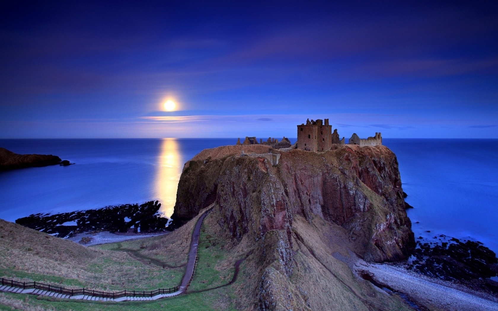 dunnottar, castle, moon, sky