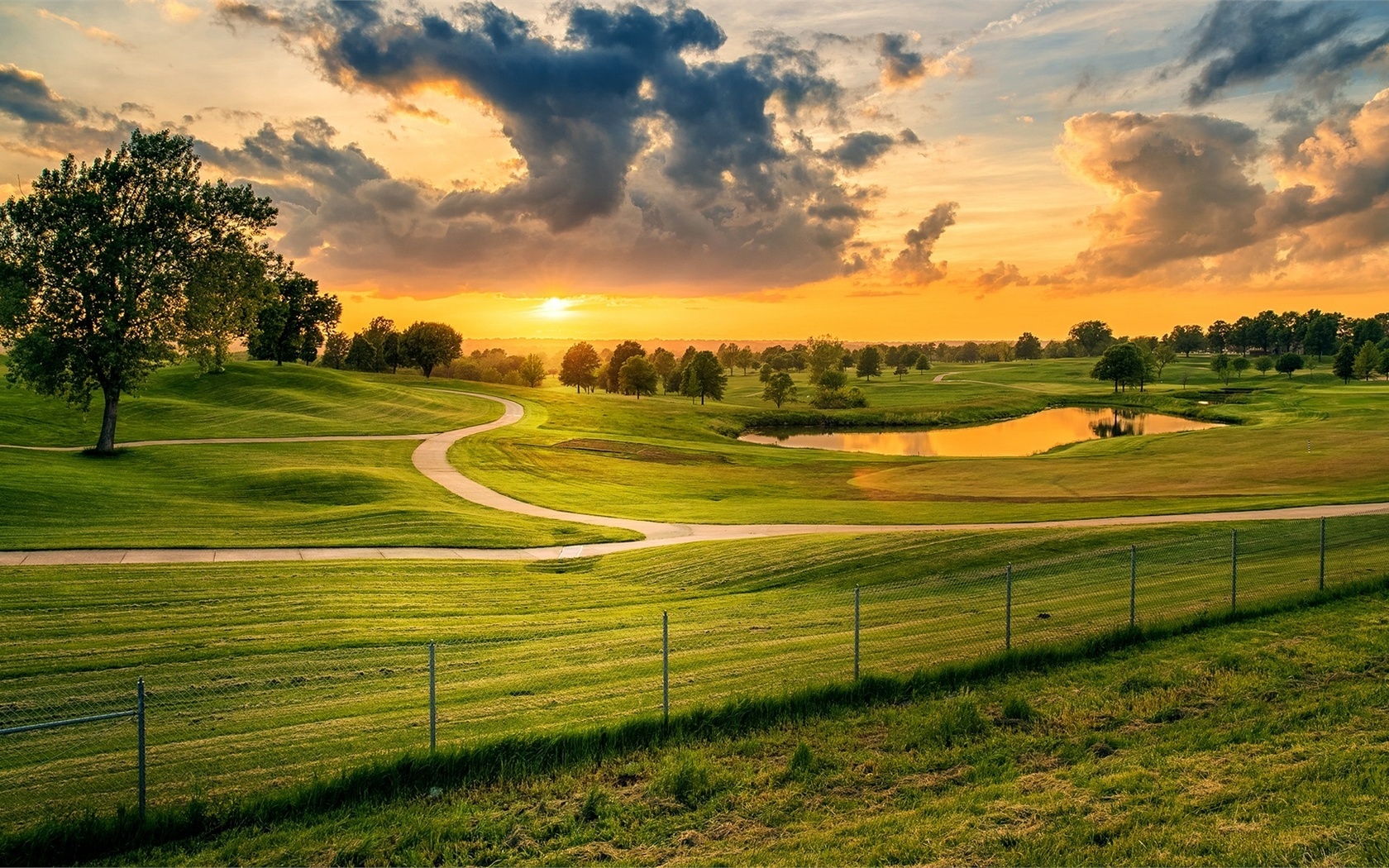 scenery, fields, grass, path, clouds